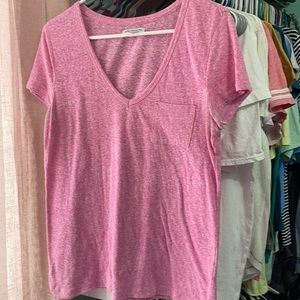Pink V Neck Tee with Pocket